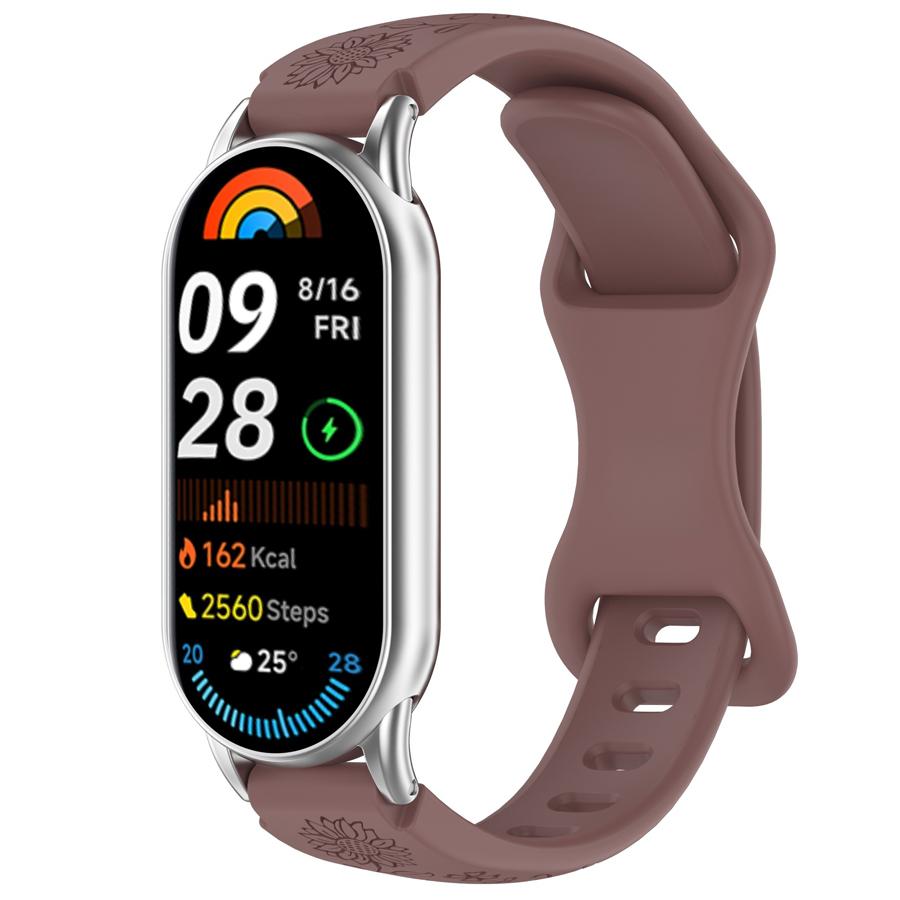 Силиконовый браслет с 3D гравировкой в виде цветка для умных часов Xiaomi Band 8 9 10, дышащий ремешок для Xiaomi Band 8 9 10