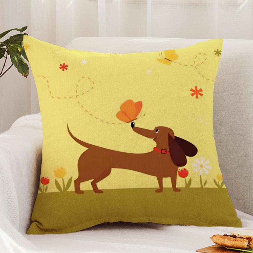 Милая собака-такса D-Dachshund Наволочка Премиум-Комфорт Двусторонняя Наволочка - Двойное Использование Для Дома и Автомобиля