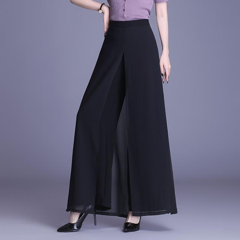Летние шифоновые длинные брюки, женская уличная одежда, свободные однотонные широкие брюки с высокой талией, красные, черные