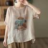 Новый летний ретро хлопково-льняной топ с принтом для женщин, свободные пуловеры в литературном ретро-казуальном стиле, футболка с коротким рукавом