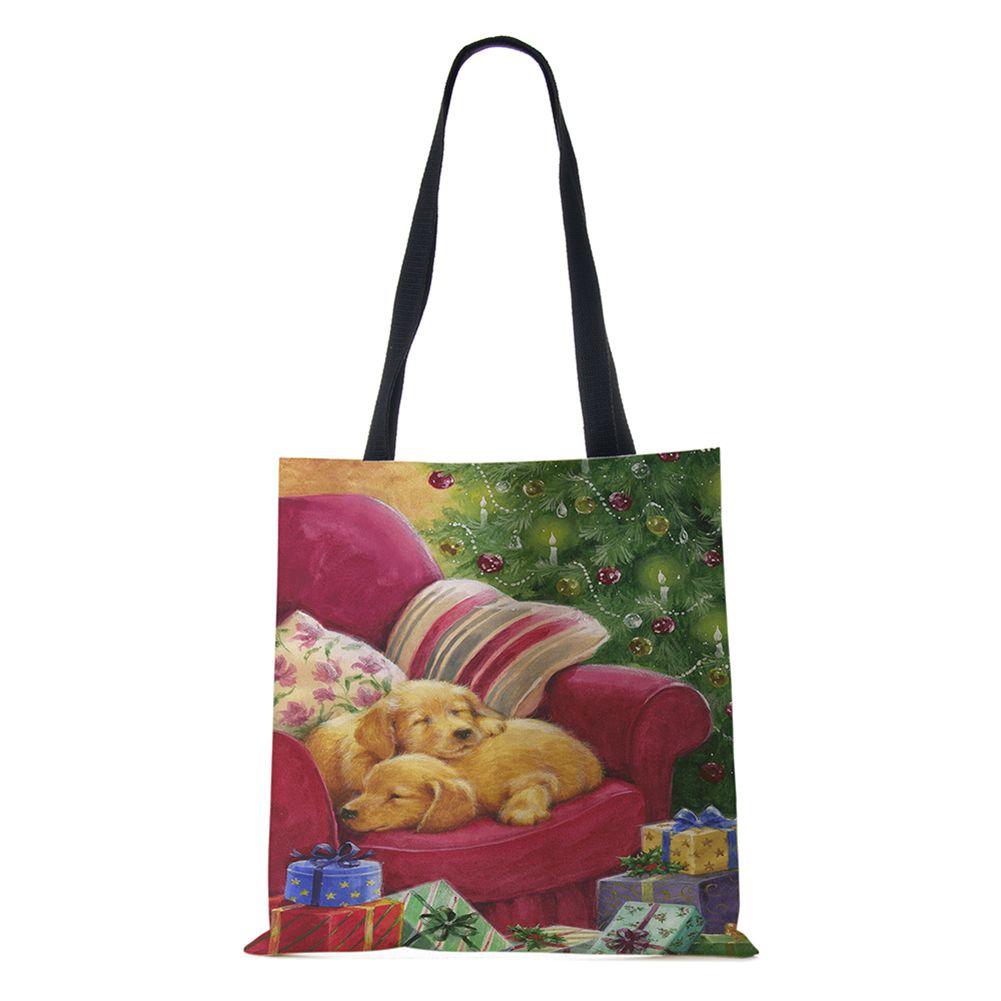 Рождественская елка Подарок Харадзюку Холщовая сумка-шоппер Рождественская собака Женская многоразовая сумка через плечо Большая вместимость Складная сумка для хранения KTY