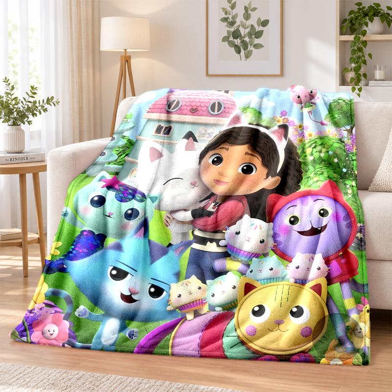 Gabby's Dollhouse Flannel Throw Blanket Soft Warm Cozy For Sofa Bed Indoor Home Bedroom Use