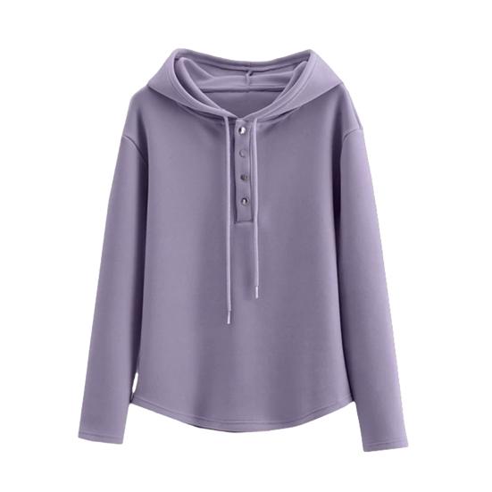 Women Hoodie Fall Long Sleeve Button Up Drawstring Hooded Sweatshirt Loose Fit Casual Thin Pullover Top