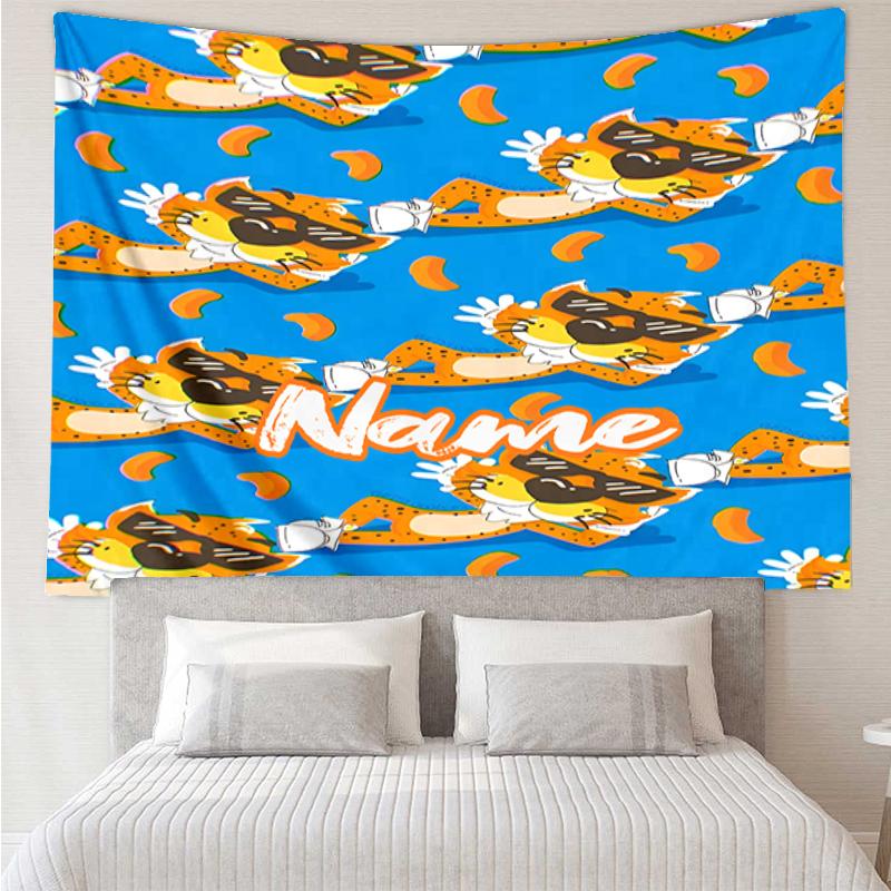 Custom Name Cheetos Print Tapestry, Backdrop, Easy Setup, Ideal for Bedroom, Office & Living Room, with Aesthetic Wall Hanging Decor.