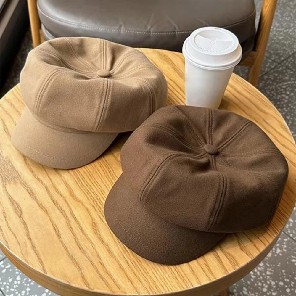 Solid Color Beret Cap Corduroy Octagonal Cap Fashion Painter Peaked Hat Autumn Winter