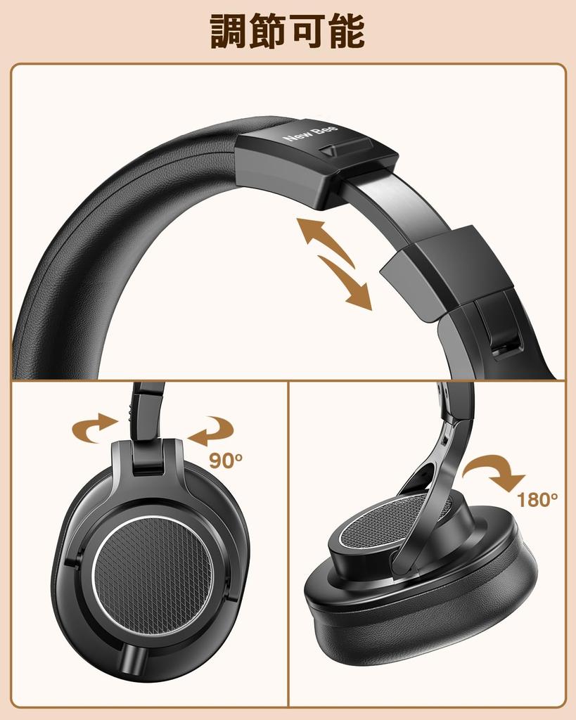 New Bee DH81 Wired Monitor Headphones, 50mm Drivers, Closed-Back, Foldable, High-Resolution Audio, Detachable with 3.5mm6.35mm2-in-1 Conversion