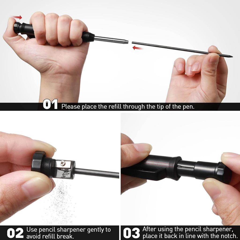 Hiboom 5 Pcs Mechanical Carpenter Pencil, 30 Pcs Refills Needle Nose Tip Hole Marker with Built in Sharpener, Scribe Making Tools for Woodworking,