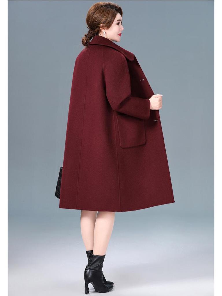 Кашемировое пальто средней длины двустороннее - Большой размер, Свободный крой, Высококачественное шерстяное пальто на осень/зиму для женщин среднего и пожилого возраста.