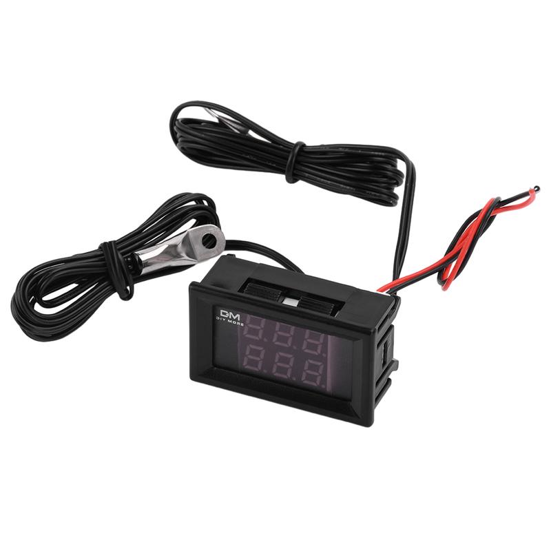 Three-Digit Dual-Display Digital Thermometer With NTC Metal DC4-28V Waterproof Dual Probes Red and Blue Display