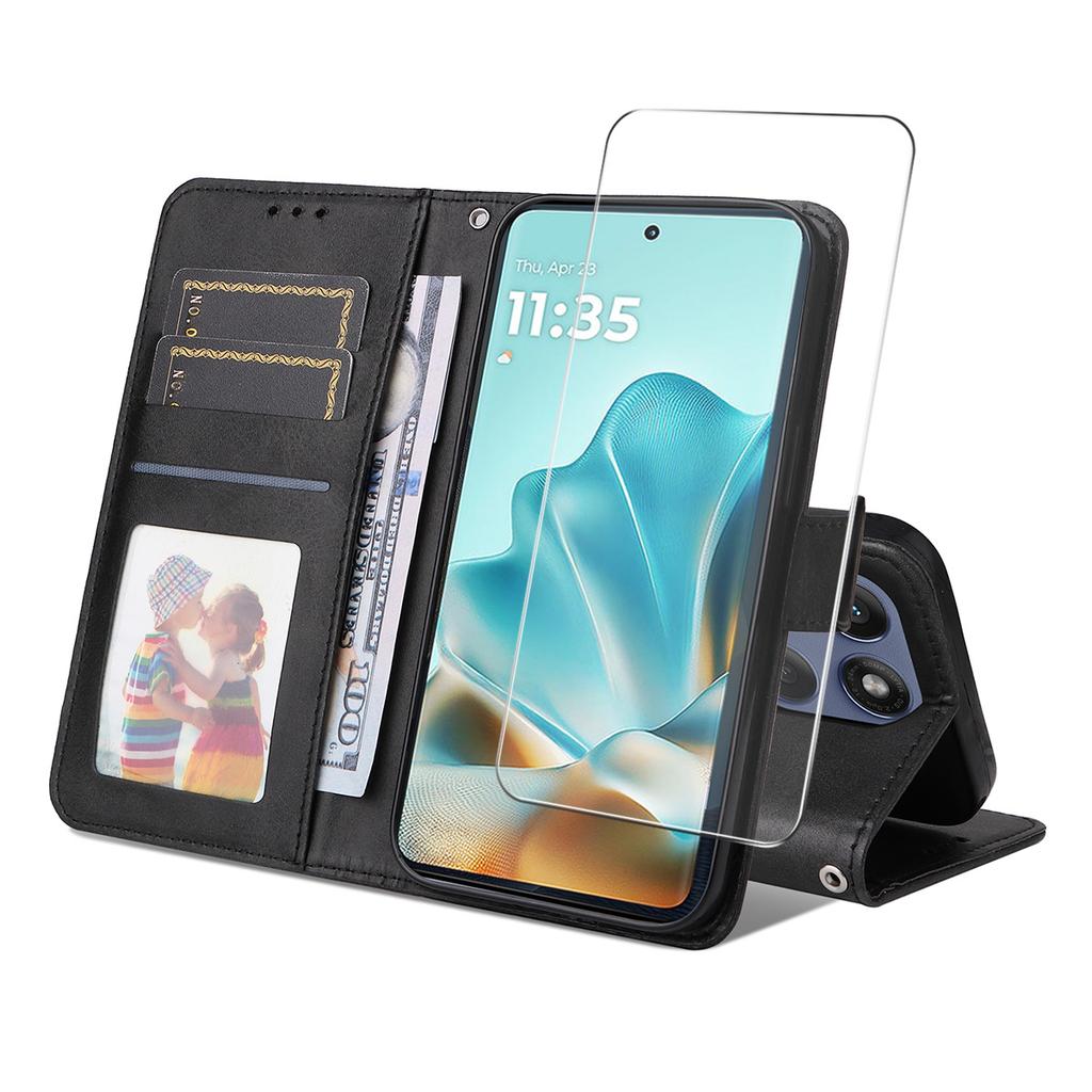 For Motorola Edge 60 5G/60 Fusion 5G PU Leather Wallet Case ENKAY HAT PRINCE Phone Stand Cover with Tempered Glass