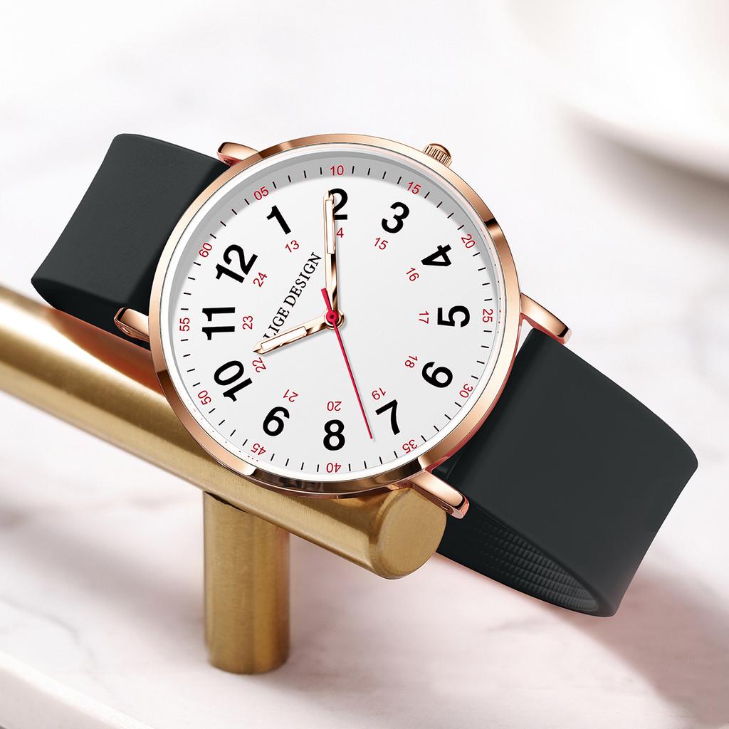 LIGE Luxury Business Men Watches Men Gold Watch Ultra Thin Mens Watches Silicone Quartz Watch Man Wristwatch Relogios Masculino