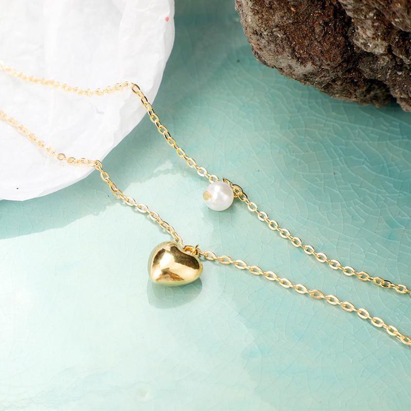 1PC Simple Necklace Collar Jewelry Cloth Accessories Sweet Choker Party Gift European Style Love Heart Imitation Pearl