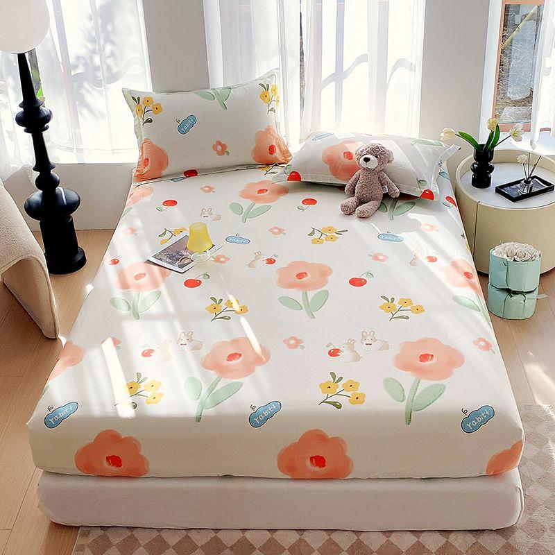 100% Cotton Bed Fitted Sheet with Elastic Rubber and 2 Pillowcases Durable and Comfortable Kids Adult Single Double Bed 13 Sizes