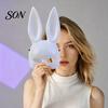 Funny Cartoon Rabbit Mask Halloween Bunny Half Face Mask, Costume Prop with Long Masquerade Party Supplies Ears, Plastic Cosplay for Adults, Accessory