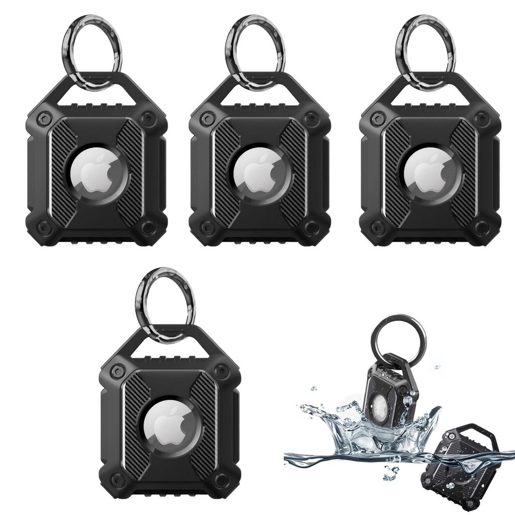 East Leaf AirTag Air Tag Protective Lost IP67 of Case, Case, Keychain, Waterproof, Dustproof, Shockproof, Prevention, Stylish, Black, (Set 4)