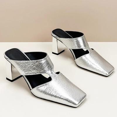 Модный дизайнер Женские туфли на высоком каблуке Шлепанцы Квадратный носок Босоножки на каблуке Женская обувь Тренд 2025 Летняя мода Вьетнамки Платье Массивные туфли-лодочки