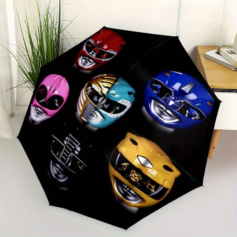 1pc Power Rangers Automatic Folding Umbrella, Portable Collapsible Design, 8-Rib Iron Frame,, All-Season Casual Outdoor Accessory for Christmas Birthd