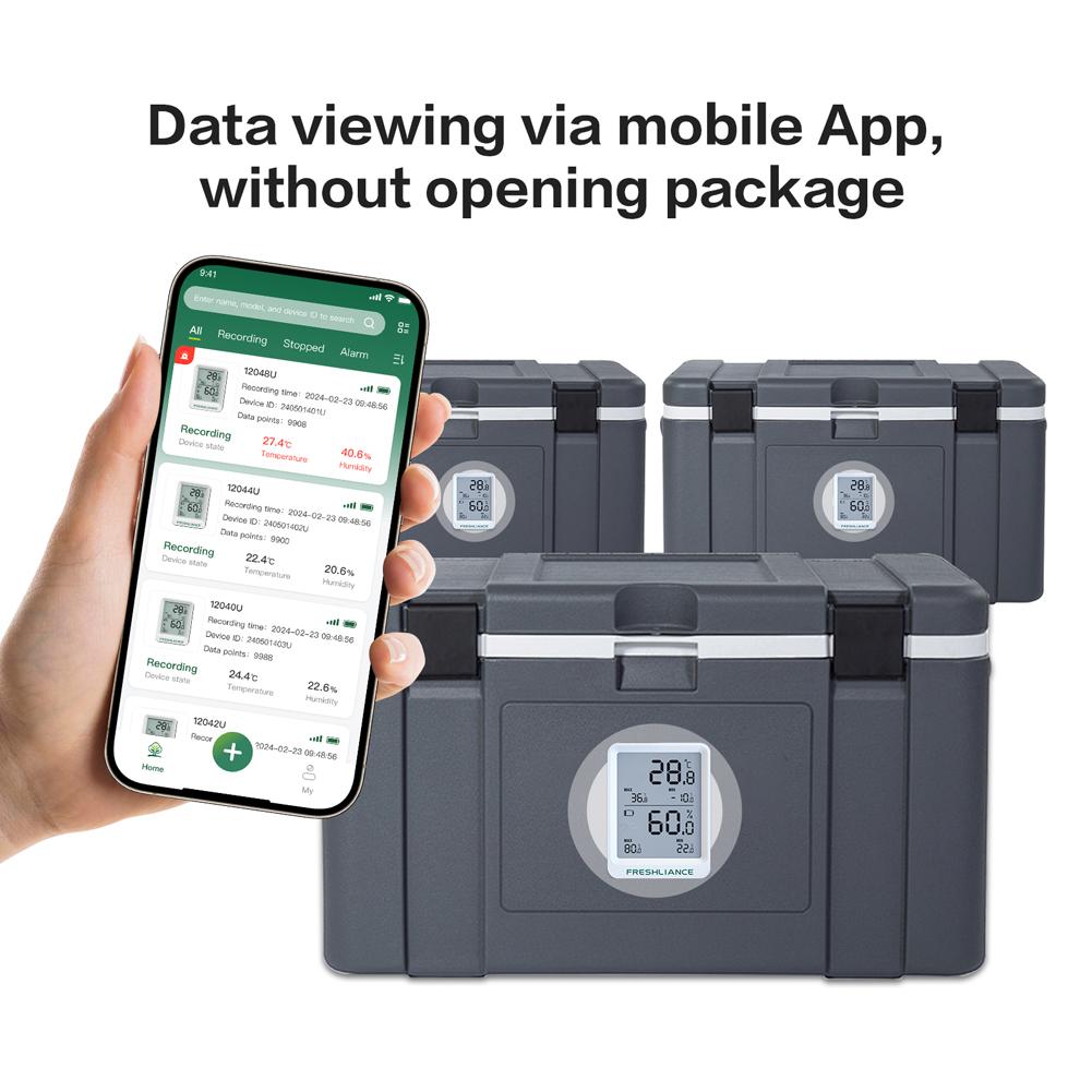 Регистратор температуры и влажности BT Холодильное хранение фруктов Холодильная цепь Транспортировка Регистратор температуры Управление через мобильное приложение