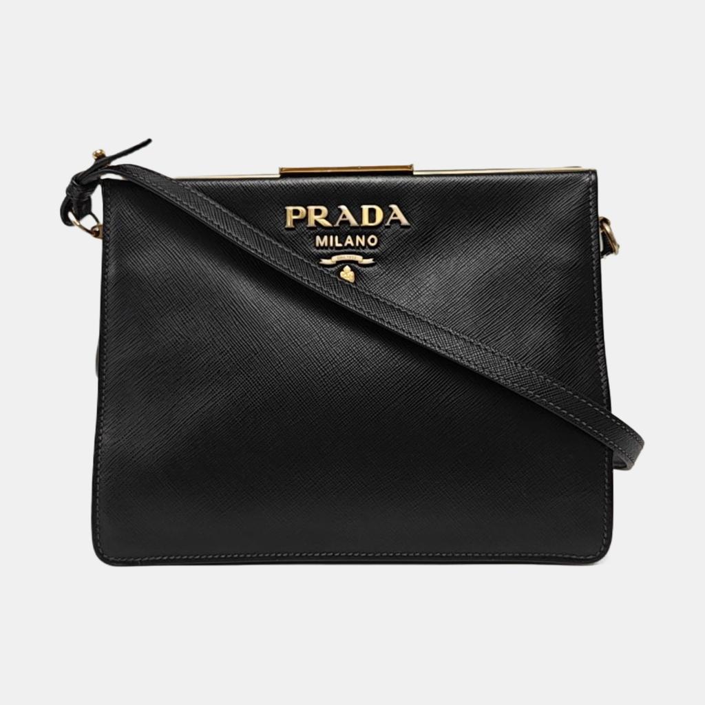 [Pre-Owned] Light Frame Black Leather Shoulder Bag - Good #17UB8P5
