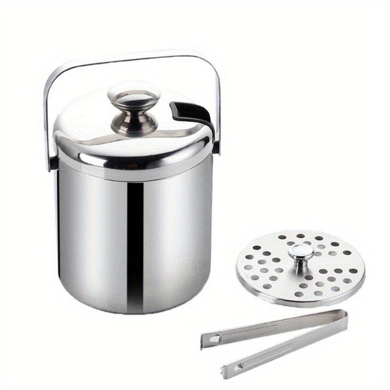 Ice Bucket with Tongs Double Wall Strainer Handle Home Bar Parties Chilling Beer Champagne Stainless Steel Cooler Buckets