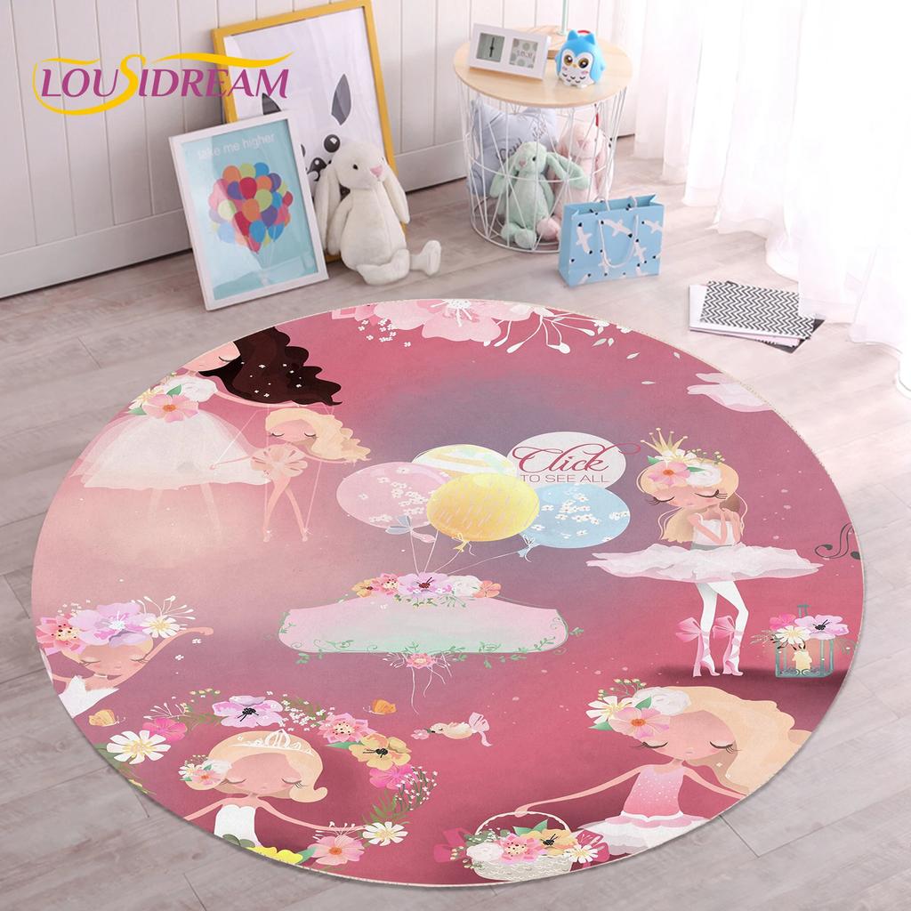 Милый ковер с балериной, феей, единорогом, мультяшный, круглый, для гостиной, спальни, детской комнаты, декор, коврик для питомцев, нескользящий