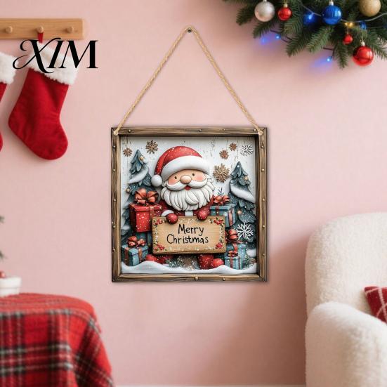 Indoor Holiday Party Decor Christmas Wooden Hanging Sign, Gnome Snowman Angel Candle 2D Wood Plaque, Winter Home Ornaments Vintage Xmas Wall