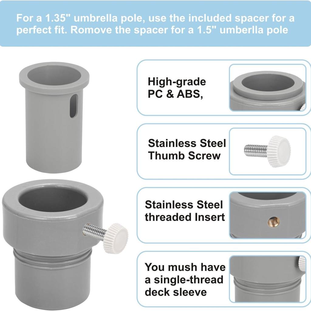 Umbrella Pole Stabilizer Adapter Umbrellas Hole Holder Insert Pool Shade Grip Sleeve Attachment Adapter Plastic