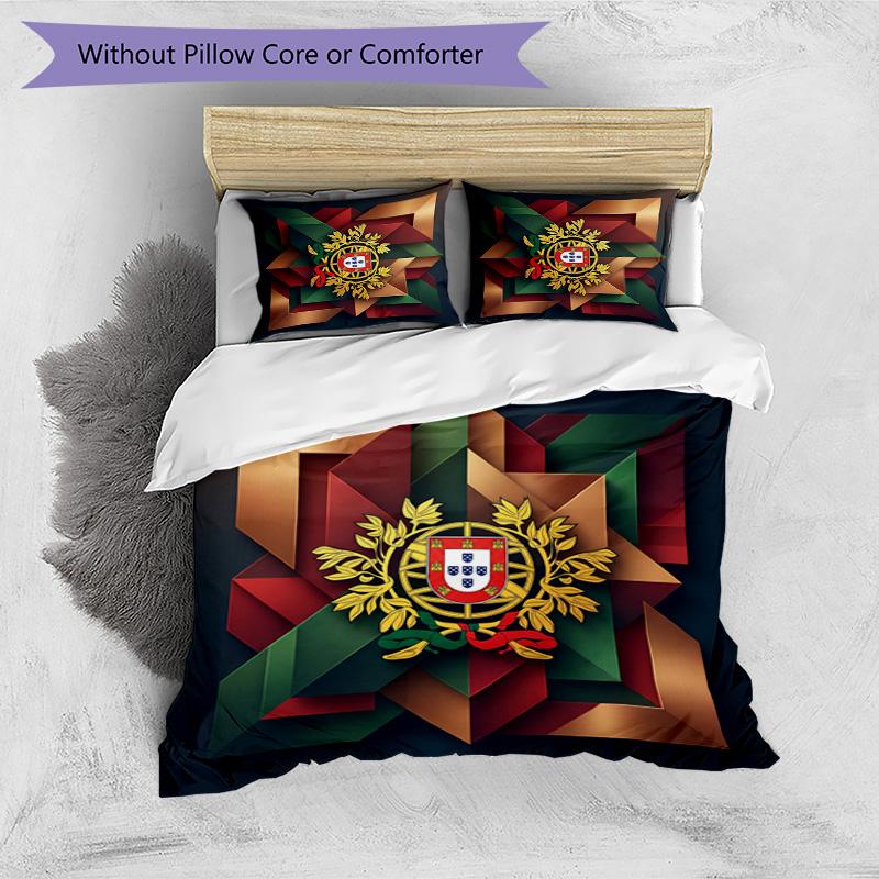 Portugal Football Printed Bedding 3 Piece Set Cozy Breathable Bed Cover Set as Housewarming Holiday Gift