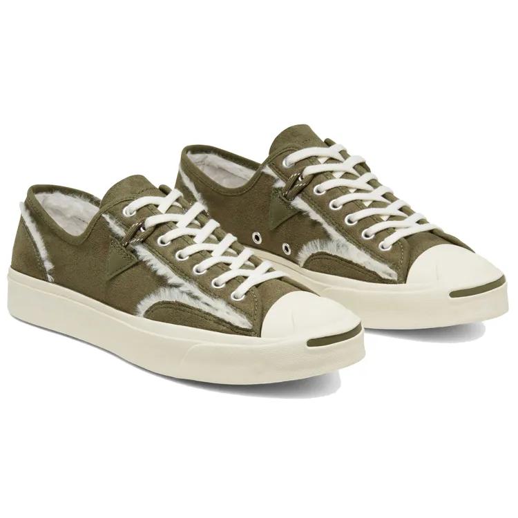 Converse Faux Fur Lined Leather Jack Purcell 'Green White' (Unisex) Canvas Shoes 166511C