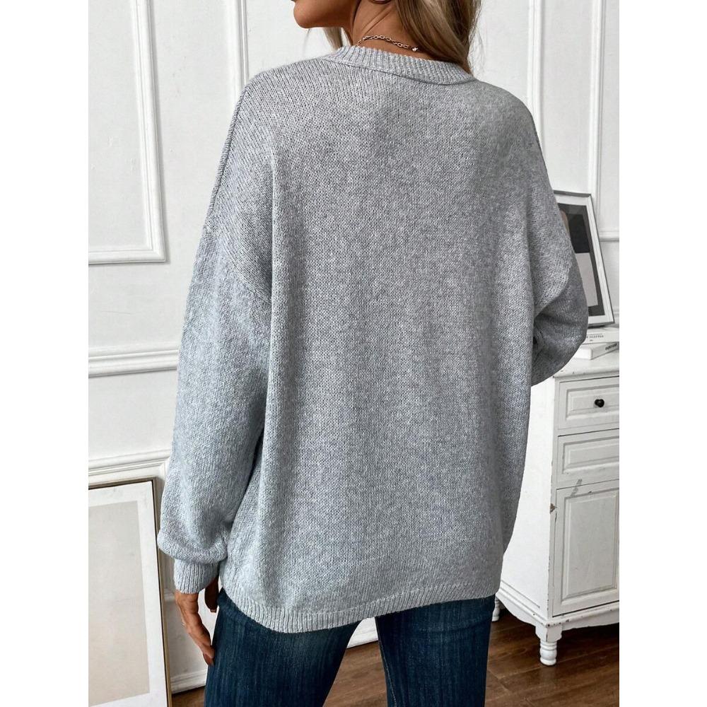 2024 новый осенне-зимний новый популярный свободный модный однотонный вязаный свитер с круглым вырезом