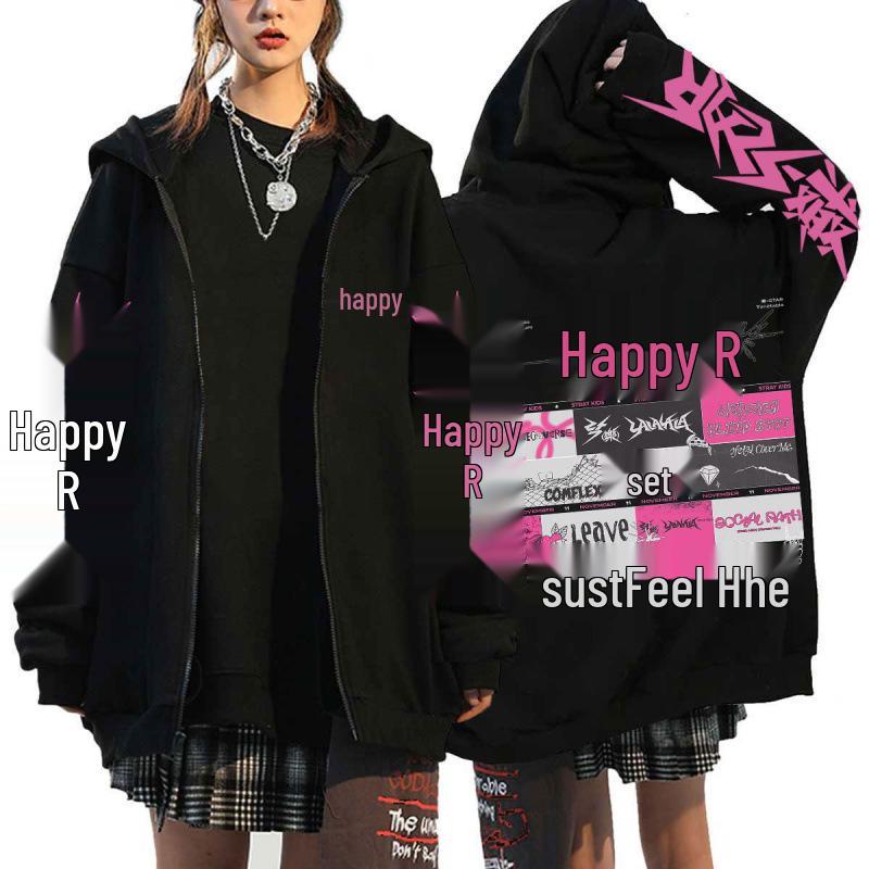 Свободная толстовка на молнии с принтом Harajuku от K-Pop звезды Stray Kids