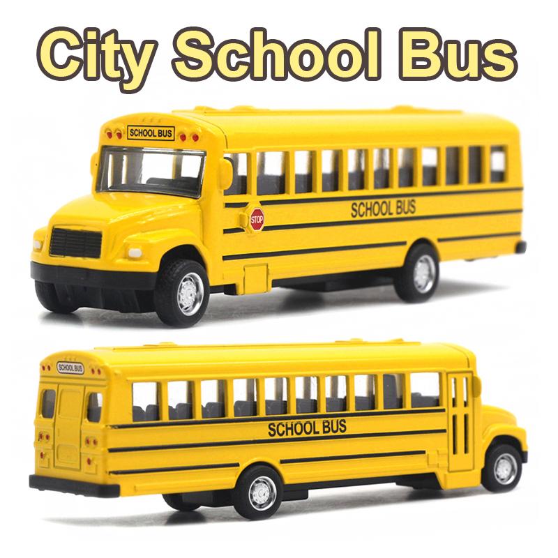 Литой игрушечный школьный автобус из сплава для детей, инерционная модель транспортного средства, тянущаяся машина, развивающие игрушки, подарок на день рождения для мальчиков 1:64