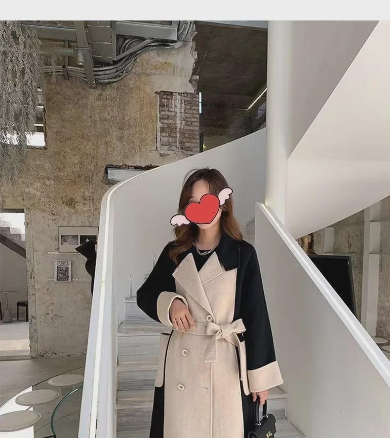 Модное женское шерстяное пальто средней длины - осень/зима 2024 г., облегающий крой, универсальная модель, идеально подходит для весны и осени.