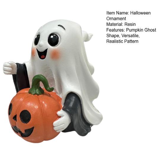 Halloween Ornament Ghost Holds Pumpkin Shape Realistic Pattern Sculpture Haunted House Fireplace Decor