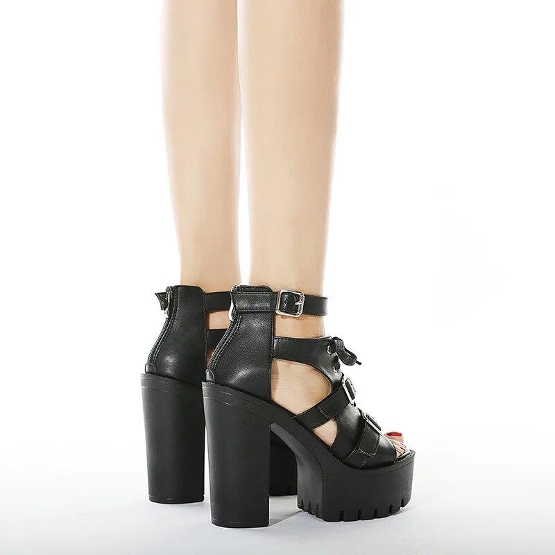 Женские туфли на очень высоком каблуке с пружинной молнией сзади на каблуке 13 см, женские сандалии в римском стиле на толстой подошве, Lhx