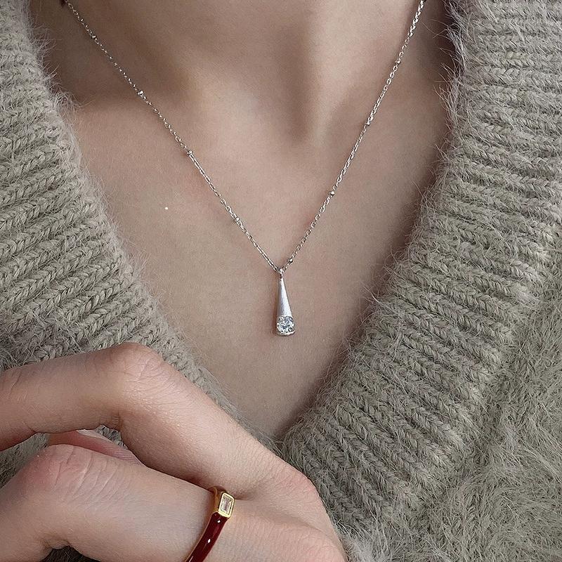 Elegant Water Drop Necklace for Women 925 Sterling Silver with Frosted Zirconia Dainty Everyday Fine Jewelry Gift