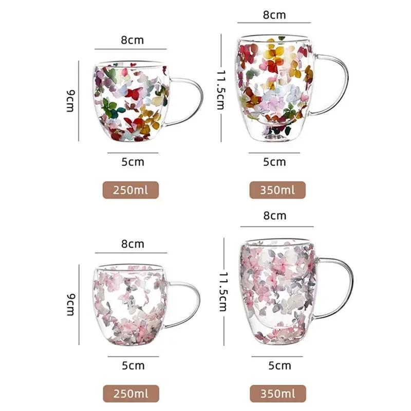 Креативный стеклянный стакан с двойными стенками, стеклянные стаканы с наполнителем из сухоцветов, чашки для чая и кофе, подарочные стаканы из боросиликатного стекла с ручками