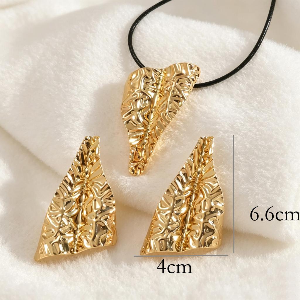 European and American Simple and Versatile Triangular Printing Stud Earrings Necklace Set Metal Style Light Luxury Jewelry Women