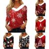 Women's T Shirt Tee Christmas Shirt Long Sleeve Party Christmas Fleece Collar V Neck  Top