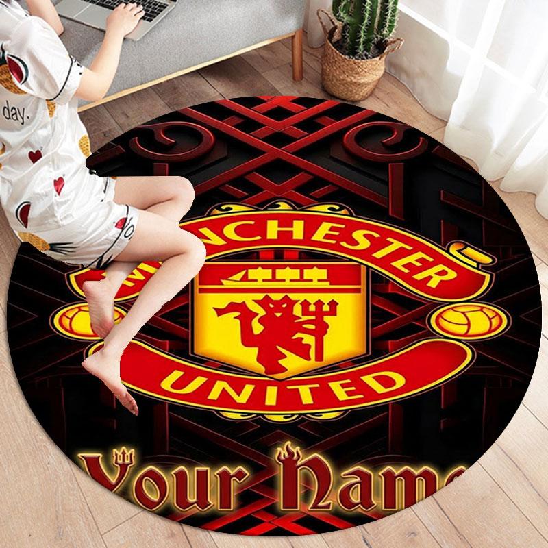 Manchester United F Custom Name Round Area Rug,Carpet Rug for Living Room Bedroom Sofa Playroom Decor,Non-slip Floor Mat