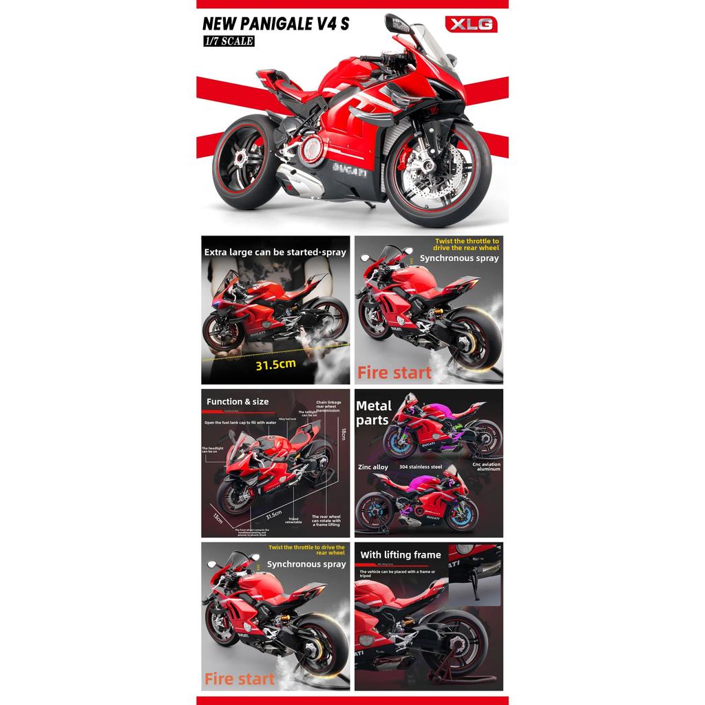 Diecast Spray 1/7 Ducati Superleggera V4 Super Motorcycle Model Collection Miniature Voiture Ornament Boyfriend Gift Toy Vehicle