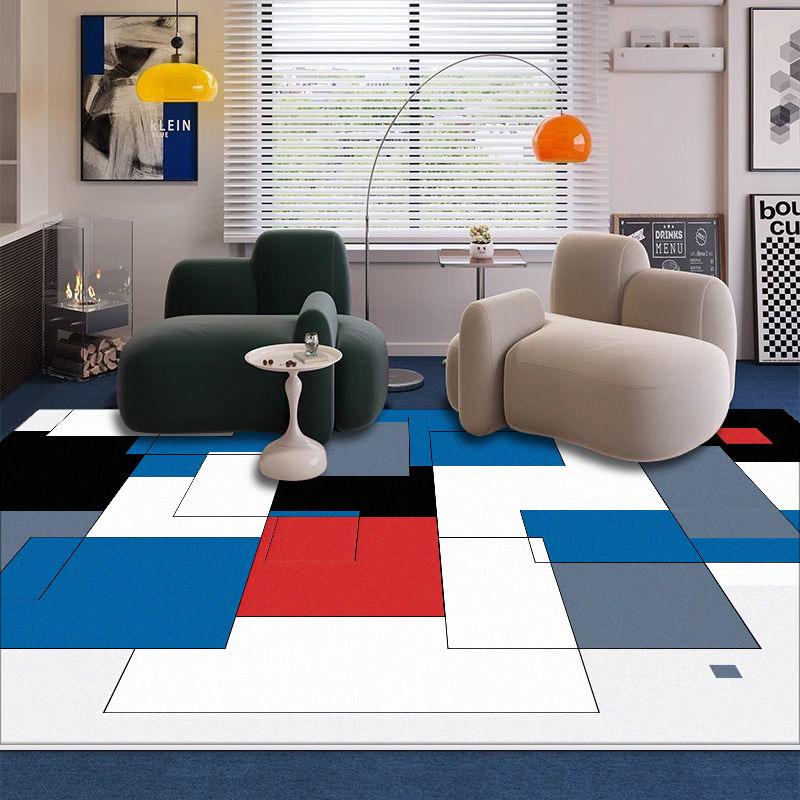 Modern Blue Geometric Carpet Living Room Decoration Sofa Area Coffee Tables Non-slip Rug Bedroom Bedside Soft Play Mat Washable