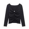 Kaslead New Arrival Women's Clothing Fashion Blowing Ball Accessories V Neck Long Sleeves Knitting Peplum Top 3920480