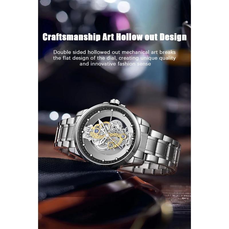 UTHAI CQ225 Модные мужские часы двусторонние прозрачные полые кварцевые часы водонепроницаемые часы с ночной подсветкой для мужчин