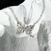 Silver Color  Heart Butterfly Pendant Necklace For Women Double Layer Clavicle Chain  Trendy Party Jewelry Gift