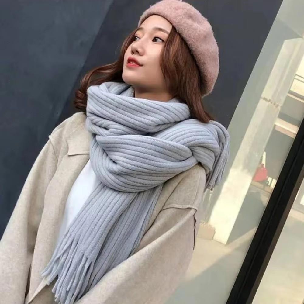 Windproof Thermal Neck Warmer Solid Color Long Scarves Fashion Wrap Shawls For Women