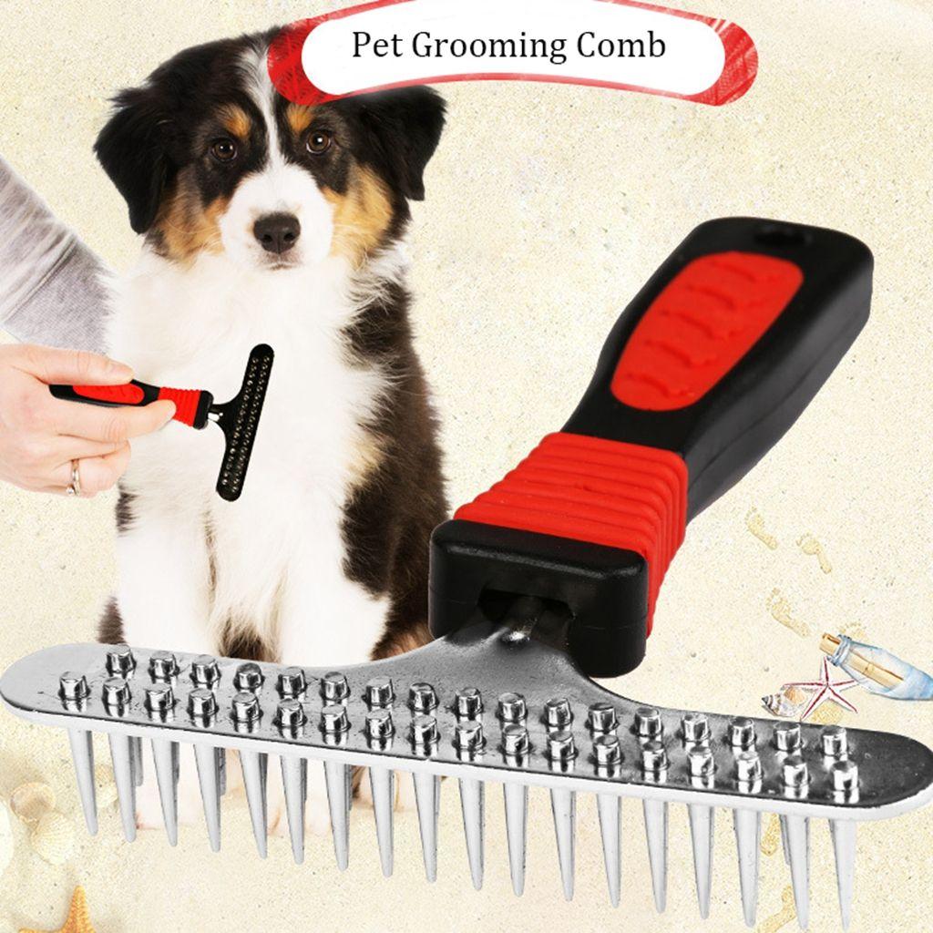 Double Row Pins Comfortable Grip Dog Supplies Pet Grooming Comb Rake Comb Fur Cleaning Tool