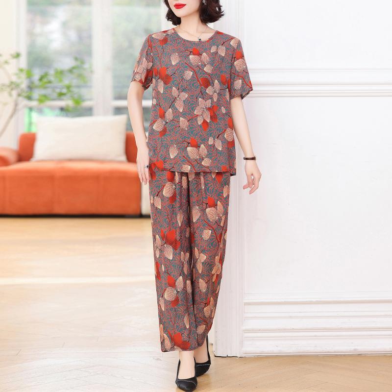 Элегантные комплекты из 2 предметов больших размеров, женские комплекты, летние винтажные комплекты с широкими штанинами и брюками с принтом