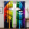 Sexy Red Lips Rainbow Abstract Art Mouth Girl Light Filtering Drapes Window Curtains for Living Room Bedroom 2 Pieces Decor
