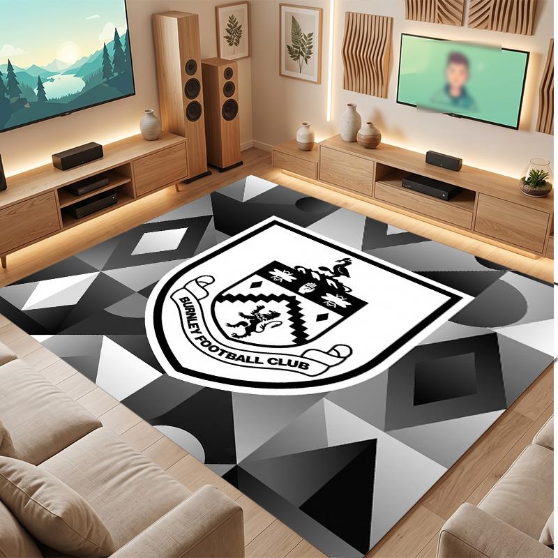 Burnley Football Print Crystal Velvet Rug, Comfortable Water Absorbent Non Slip Indoor Floor Carpet